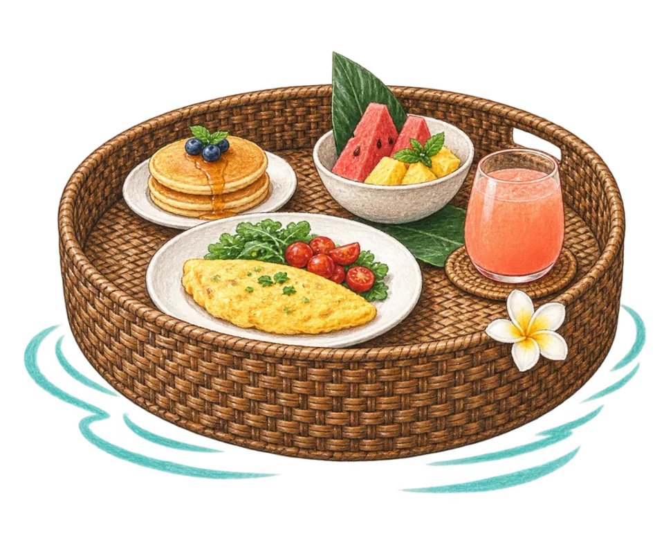 水上朝食の丸いトレーの挿絵