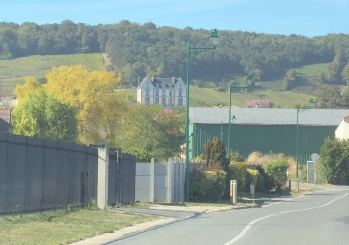 サシー村へ向かう車窓から見えたぶどう畑とChâteau de Sacy