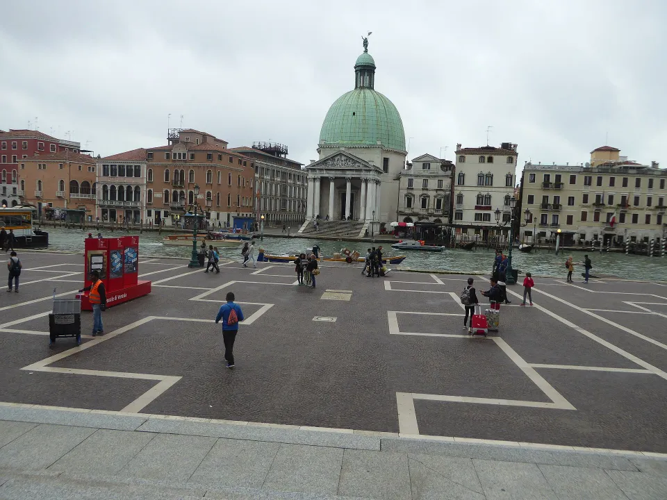 Grand Canal and the green dome of San Simeone Piccolo seen from the steps outside Venezia Santa Lucia station