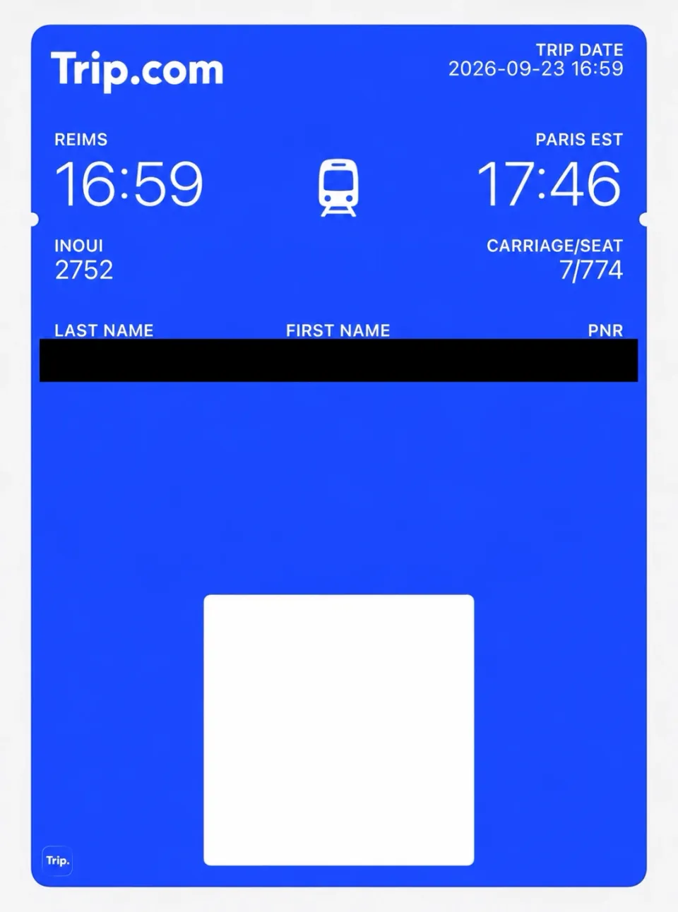 iPhoneのWalletに追加したTrip.comのQRコード付き電子乗車券