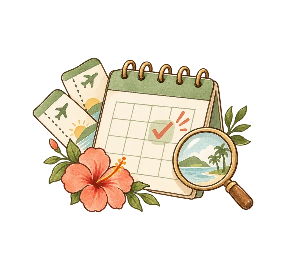 予約カレンダーとチケットの水彩イラスト